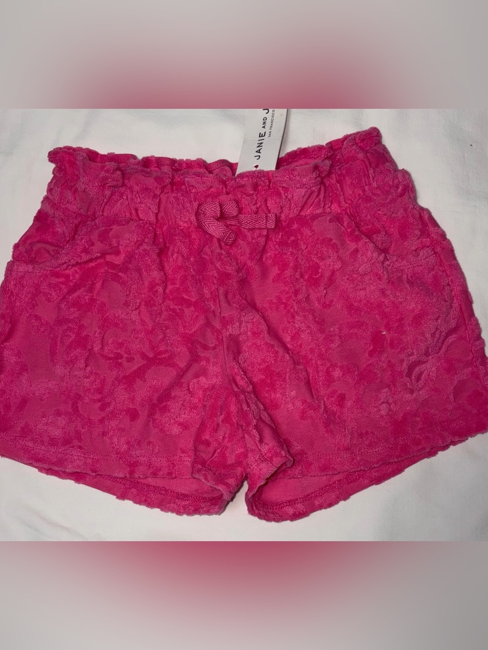 Janie and Jack pink boucle shorts elastic waist side slash pockets sz 6 NWT